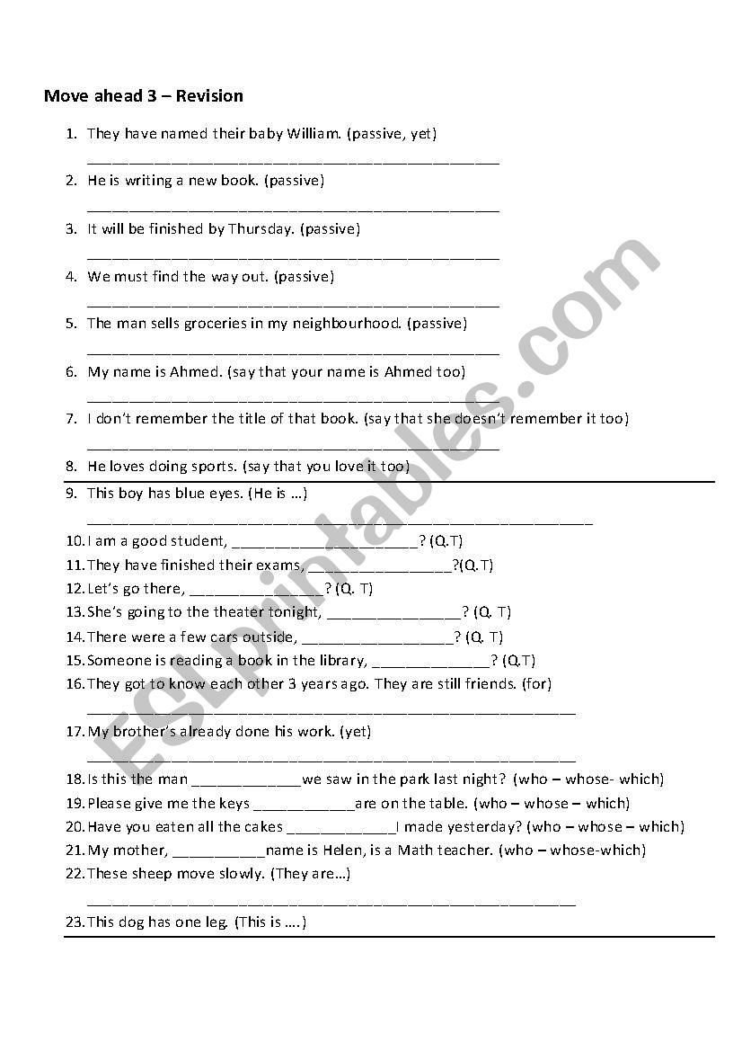 grammar revision move ahead 3 worksheet