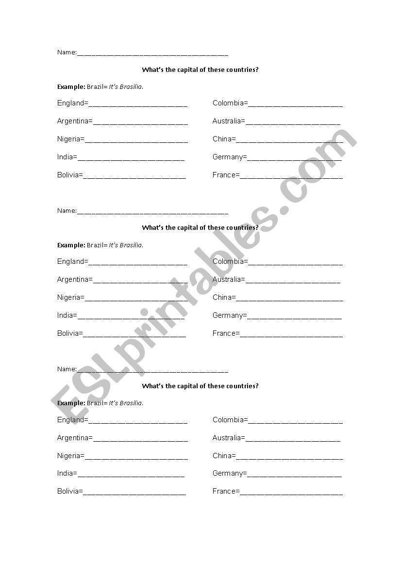 WhatÂ´s the capital? worksheet