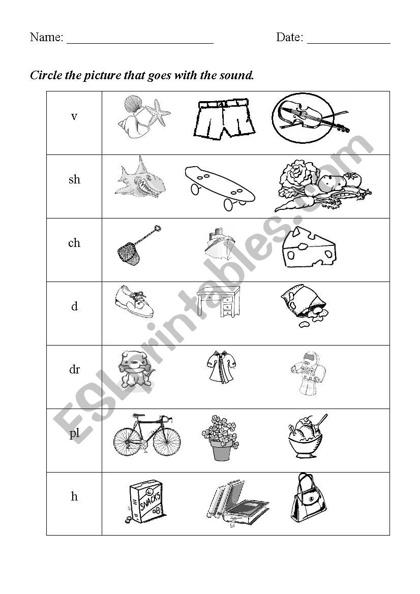 Phonics (initial sounds) worksheet