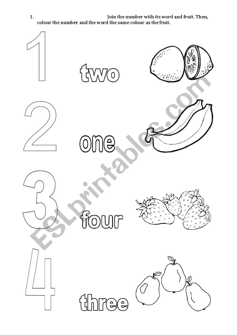 numbers and fruit for colouring