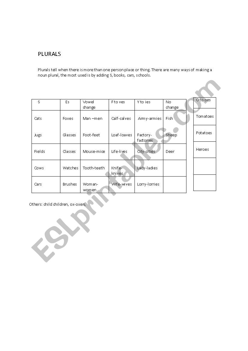 Plurals worksheet