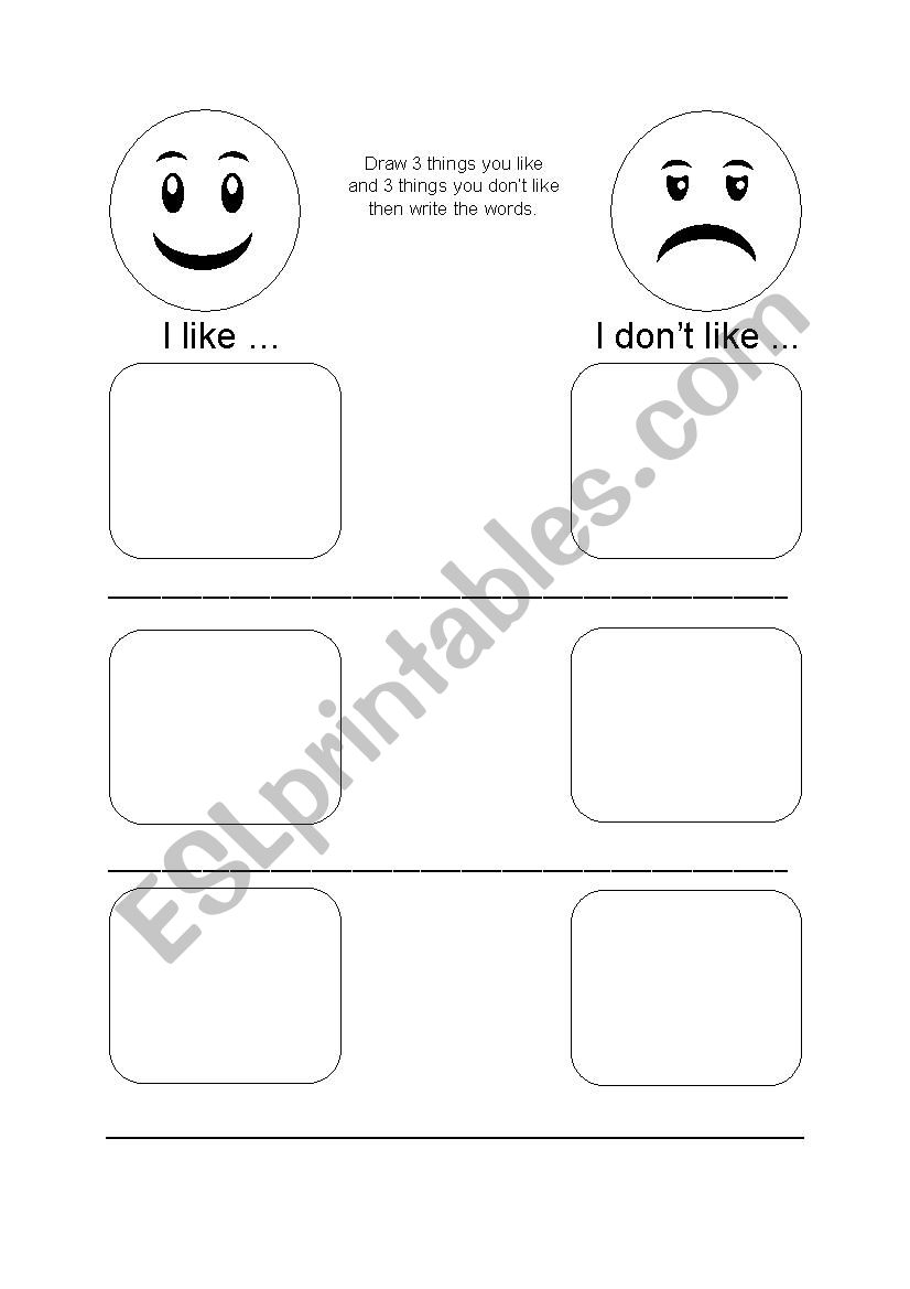 Like/donÂ´tlike draw+write worksheet
