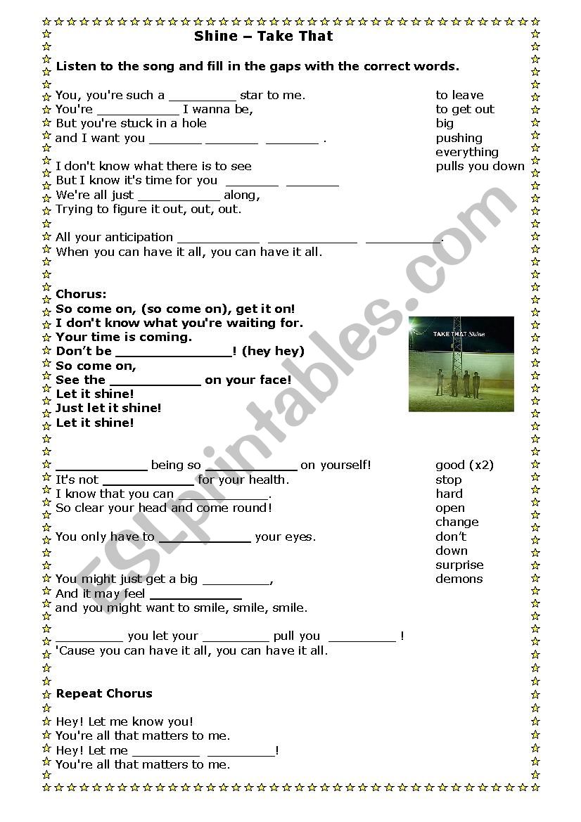 Shine worksheet