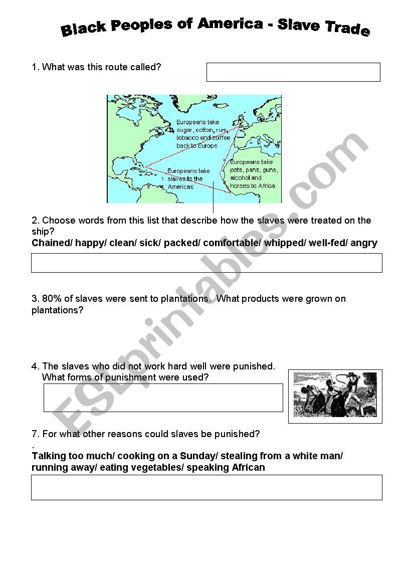 slavery worksheet