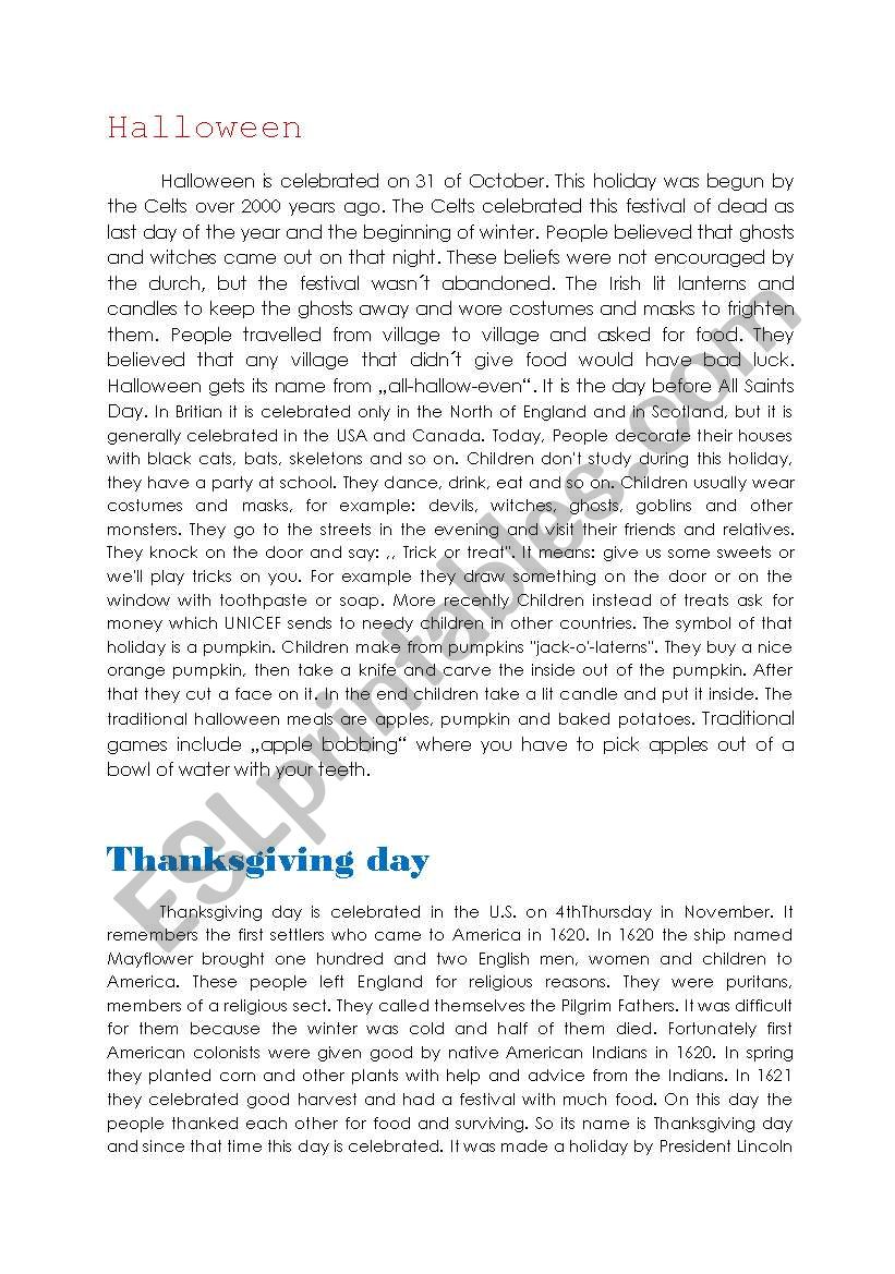 festivals worksheet
