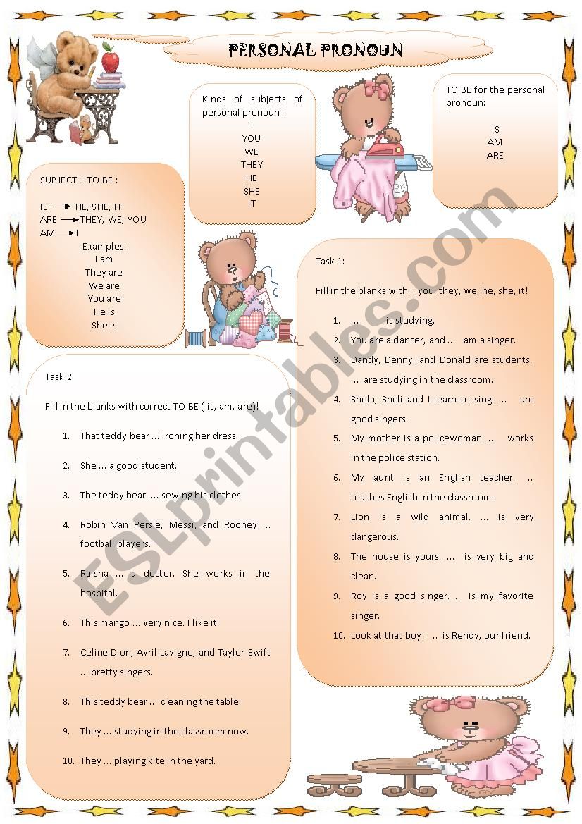 personal pronoun worksheet