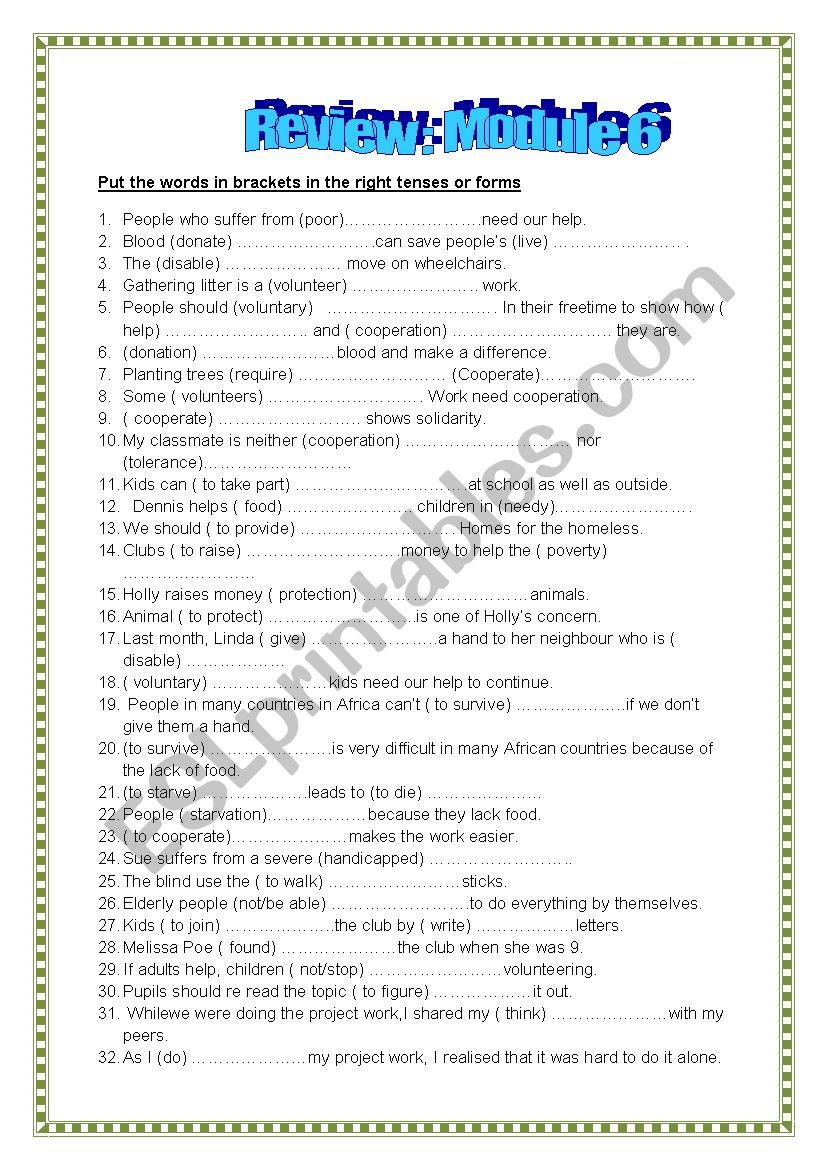 9th form module6: a review worksheet