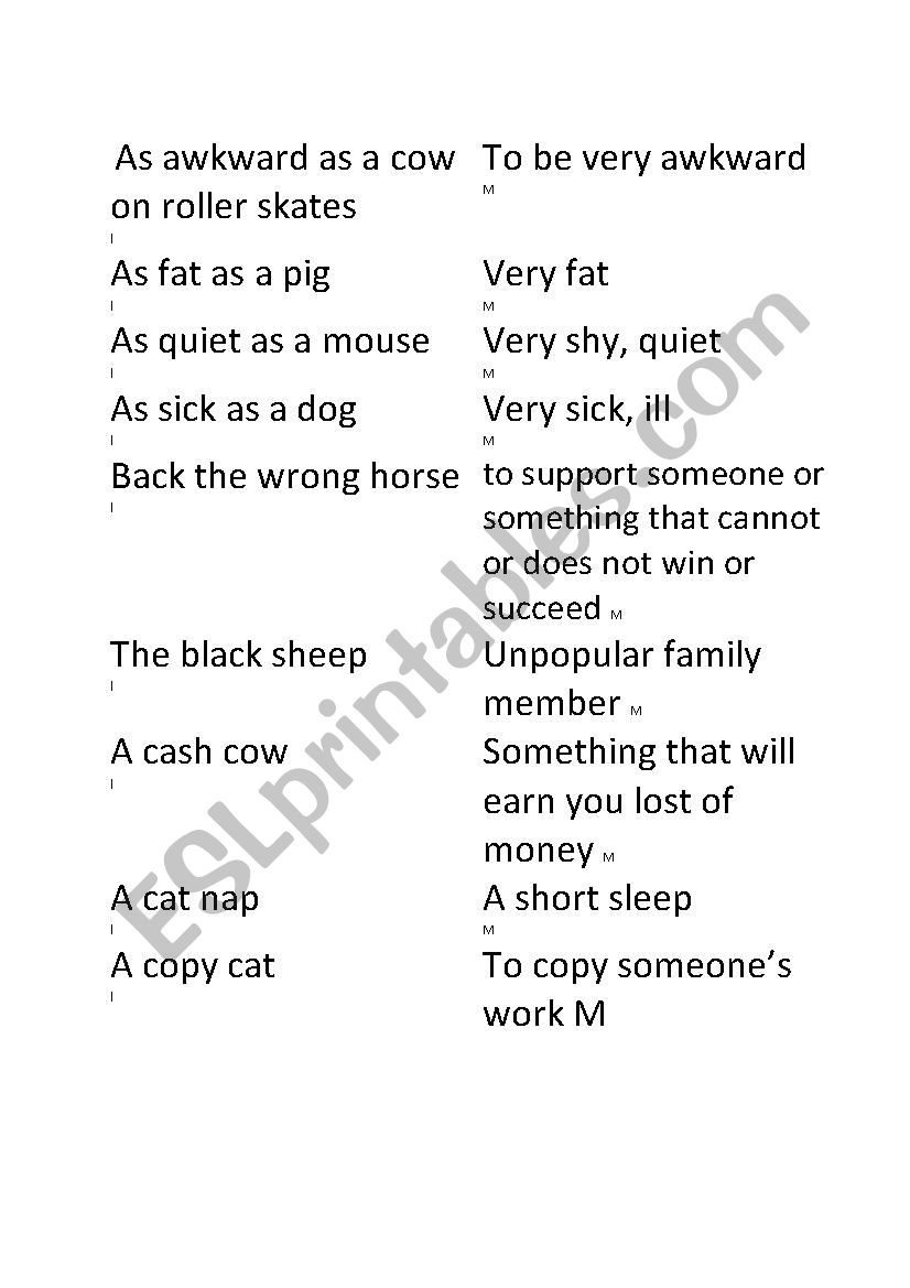 Animal idioms worksheet