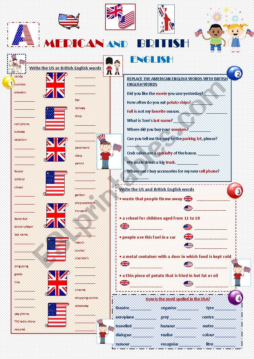 American and British English worksheet