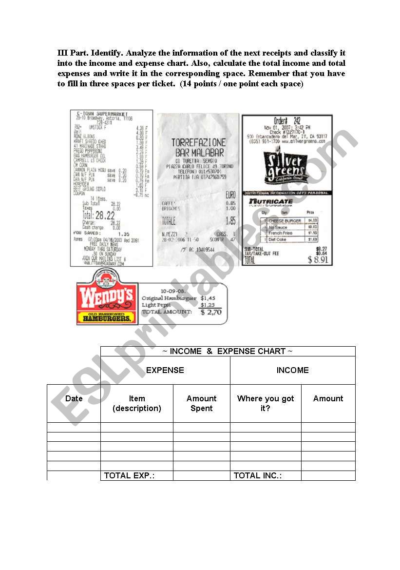 Accounting Exam, Part three. worksheet