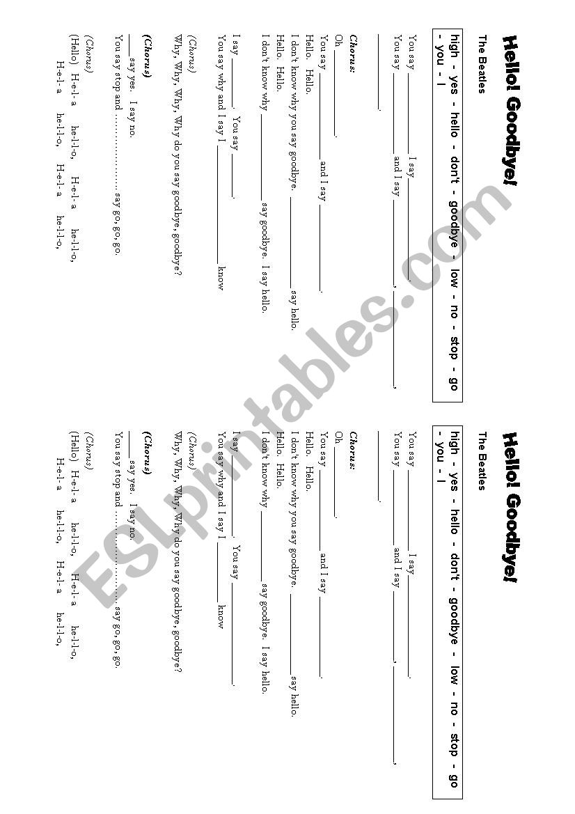 SONG worksheet