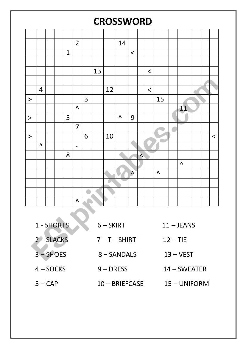 crossword worksheet