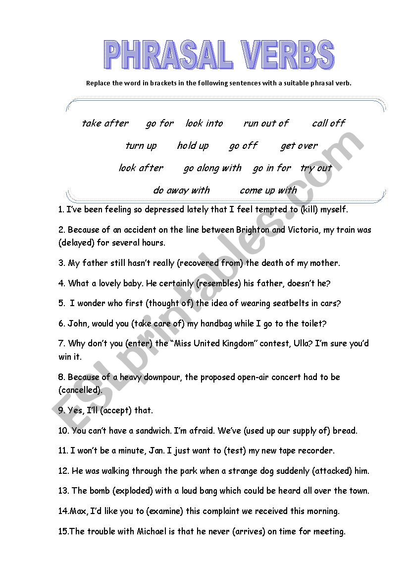 Phrasal verb  worksheet