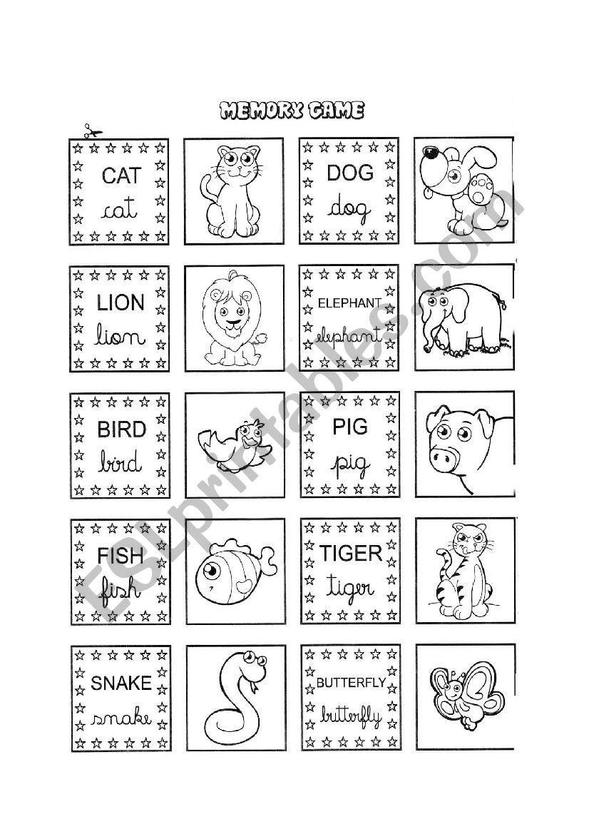 Memory game worksheet