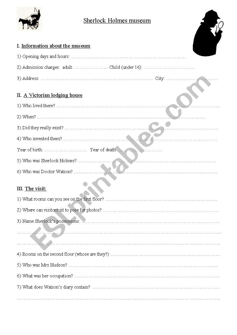 Sherlock Holmes questionnaire worksheet