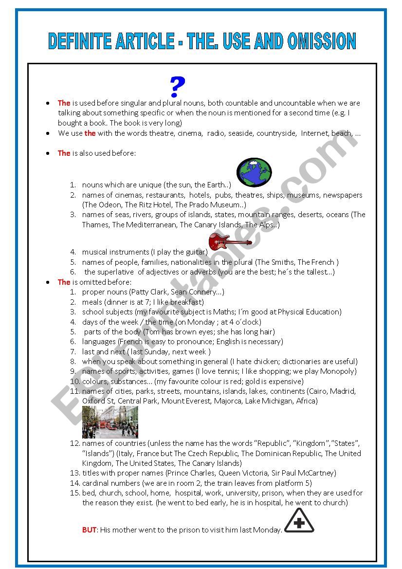 The definite article: use and omission + exercise