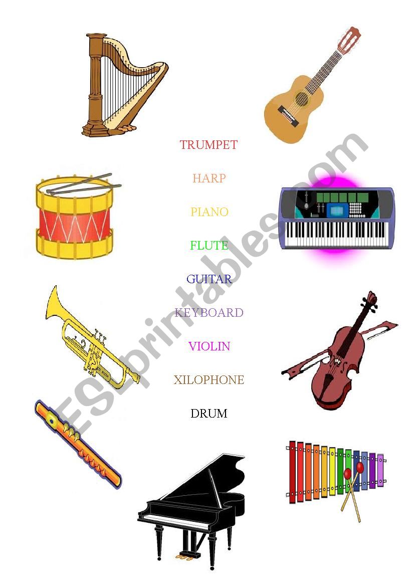 Musical instruments matching worksheet