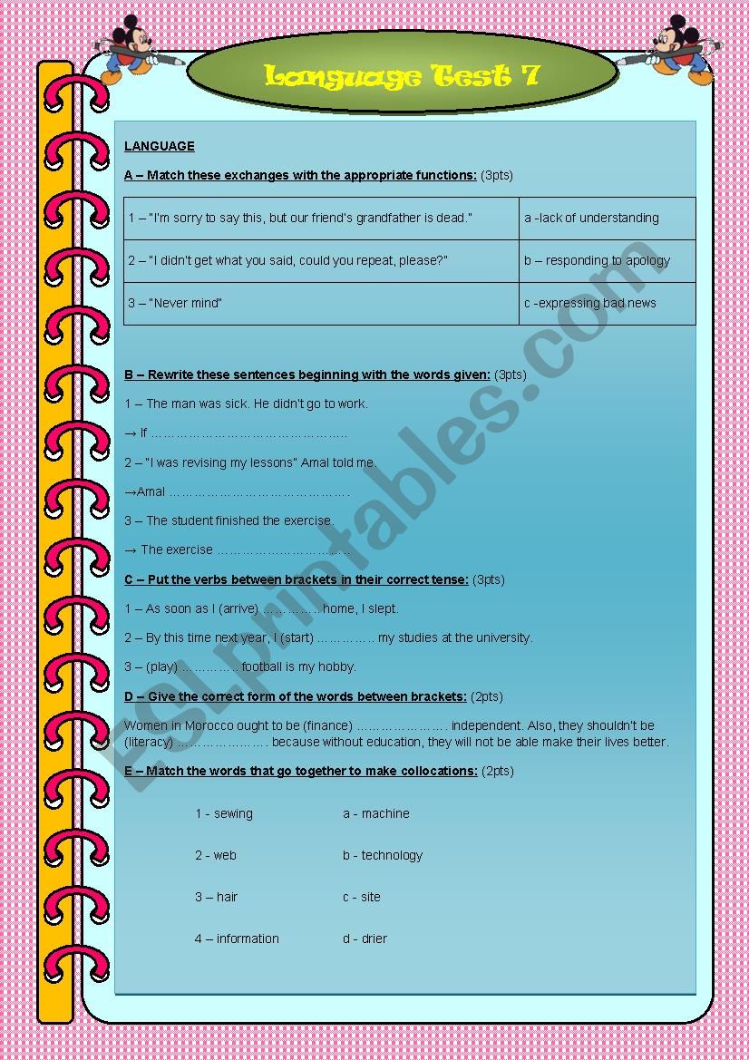 TEST IN LANGUAGE 7 worksheet