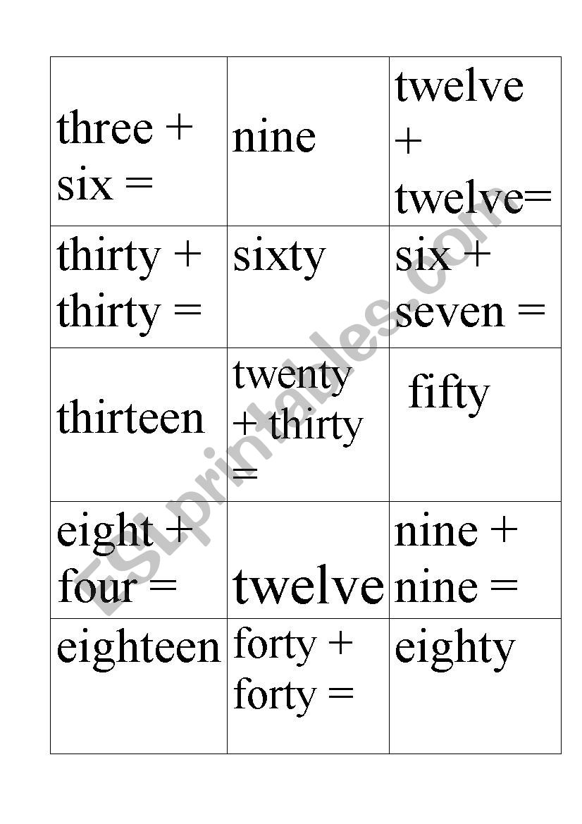 Sums Dominoe worksheet