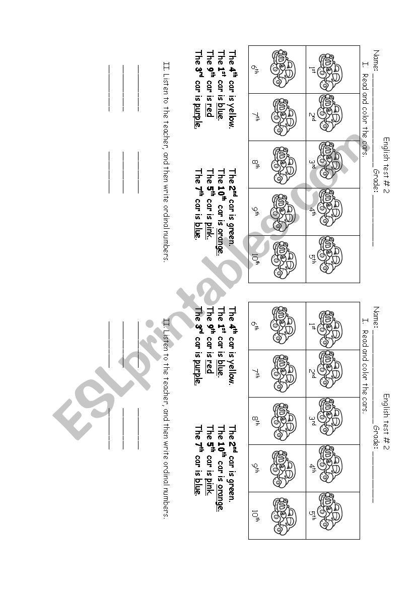 ordinal numbers worksheet