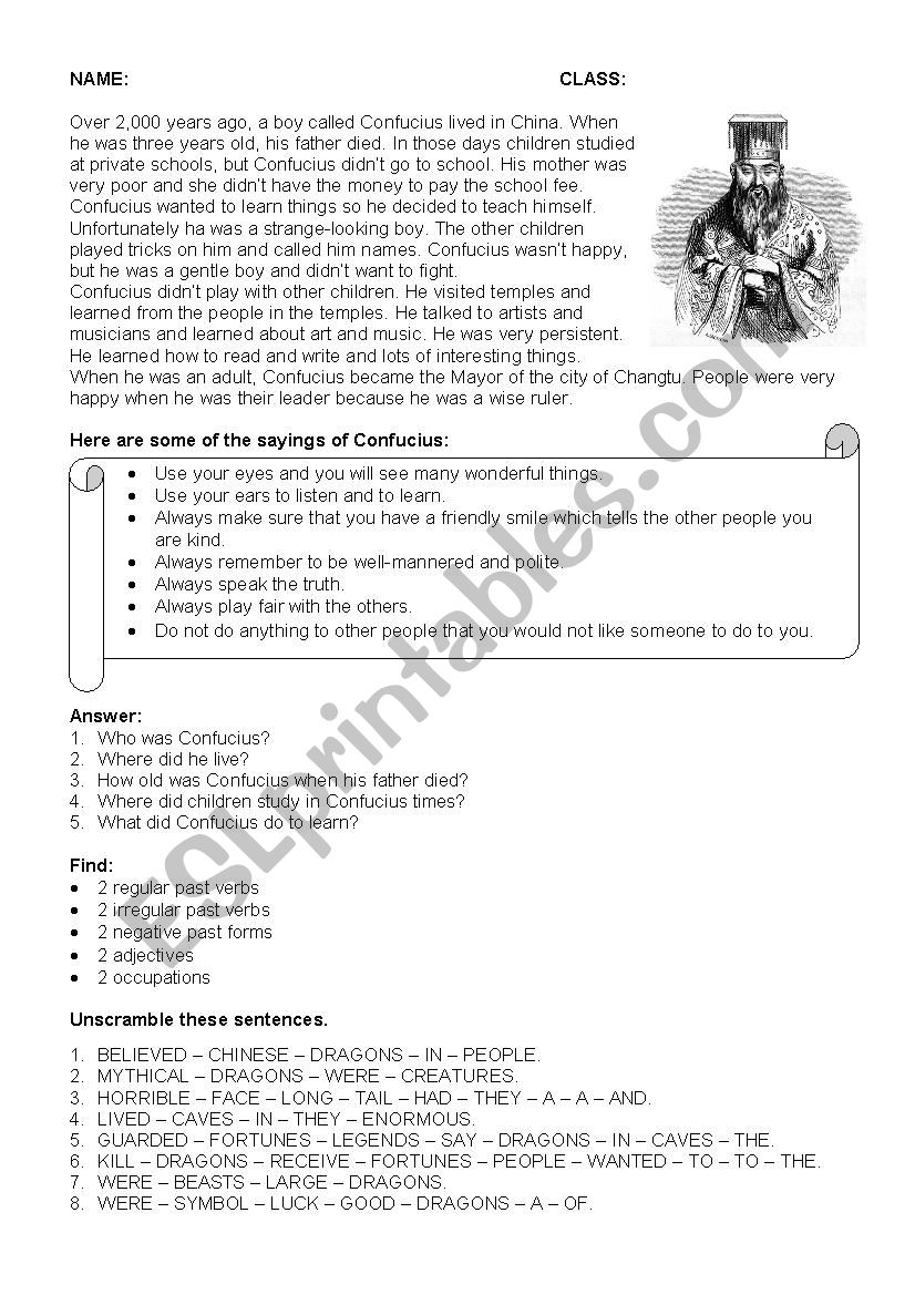 Confucius worksheet