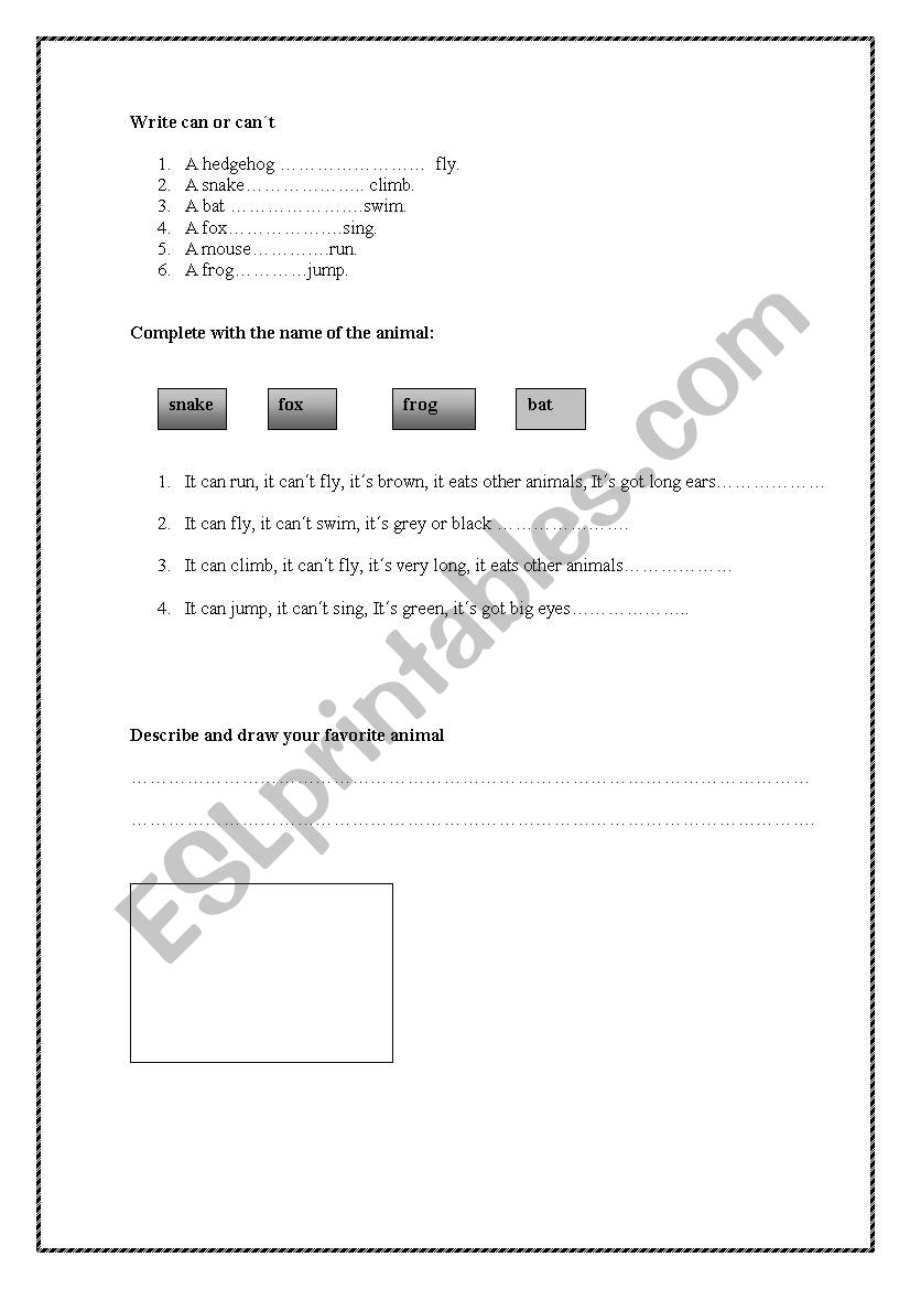Animals-can worksheet
