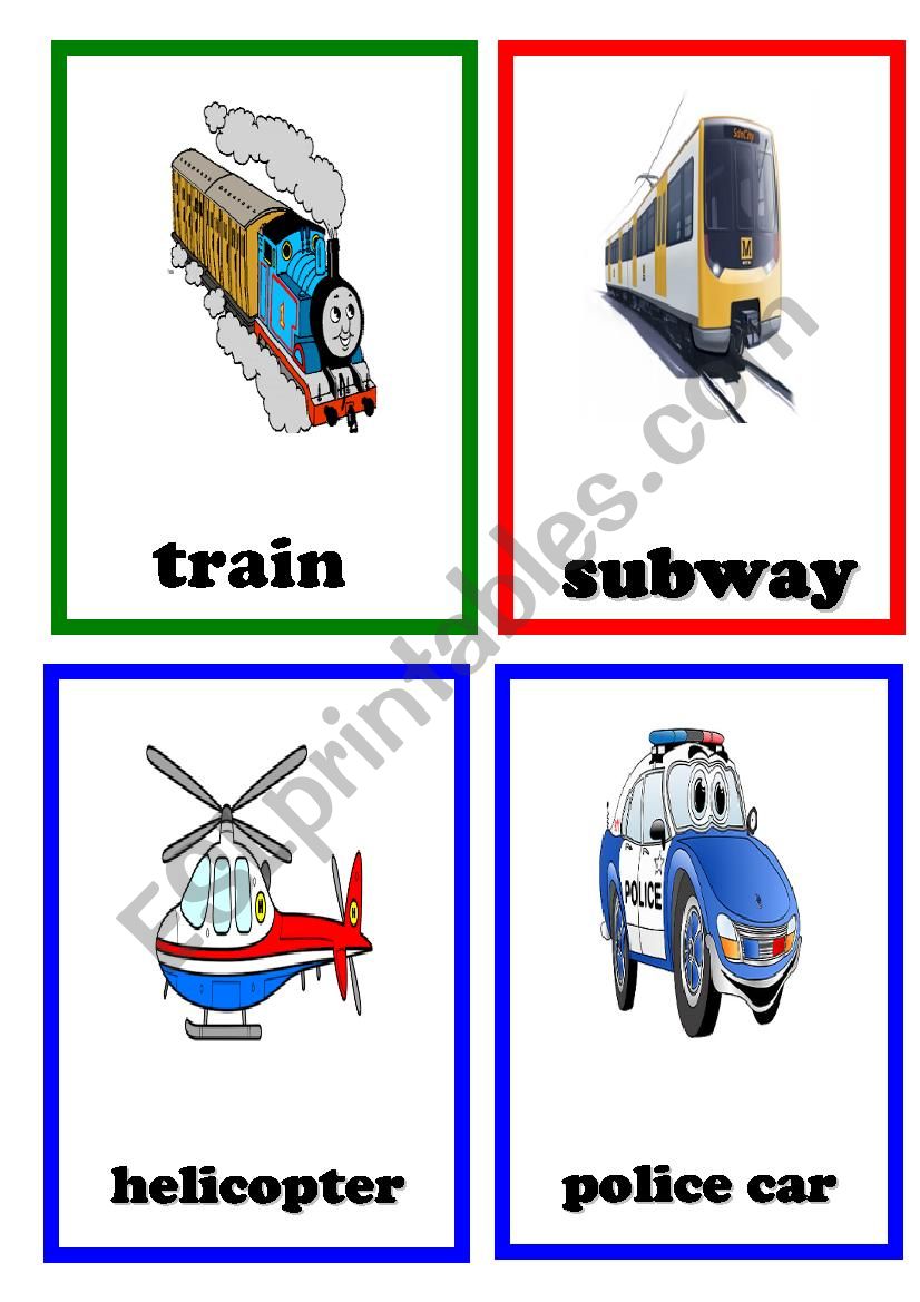 vehicles flash cards worksheet