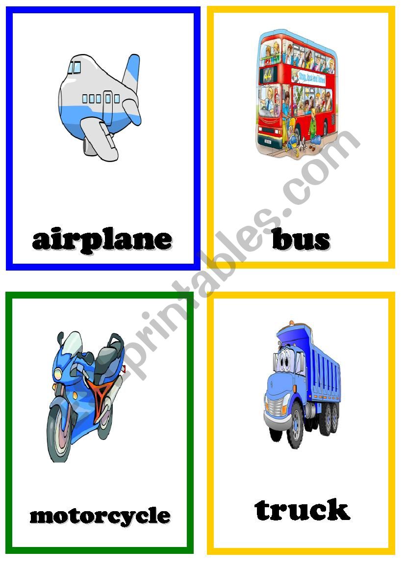 vehicles flash cards 2 worksheet