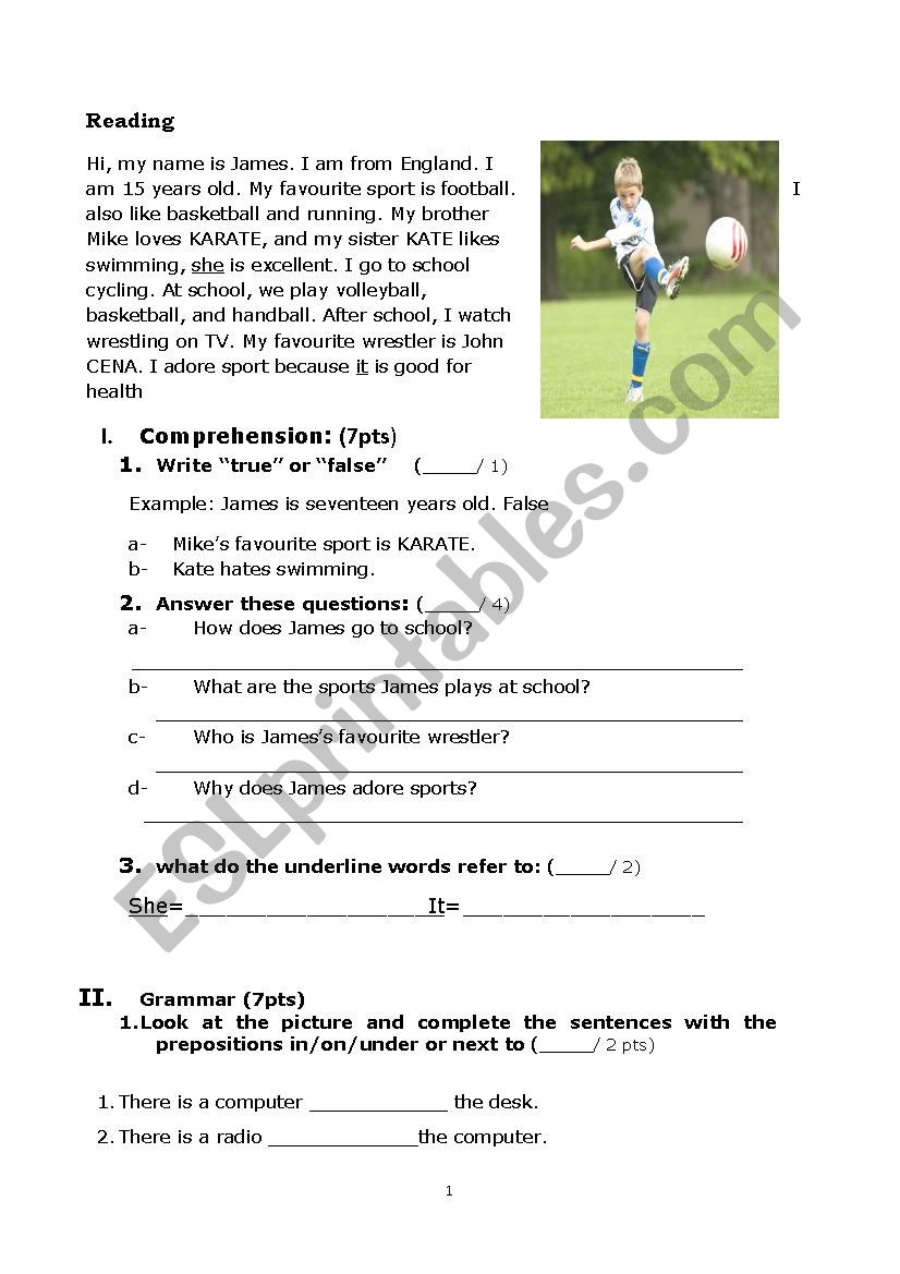 exam 1st year worksheet