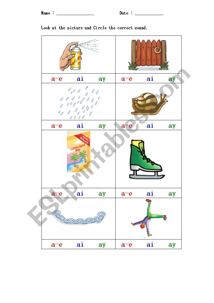 a-e ai ay worksheet