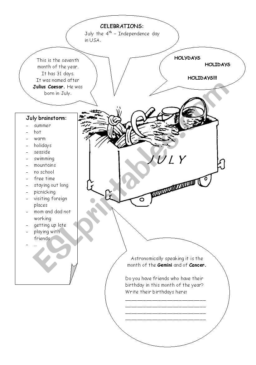 MONTHS - JULY worksheet