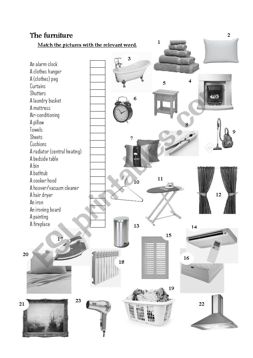 The furniture worksheet