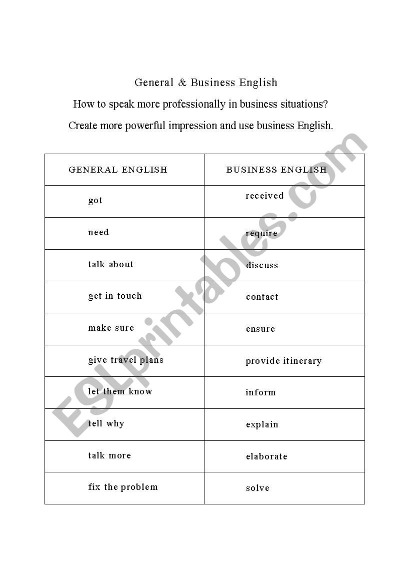 General & Business English  worksheet