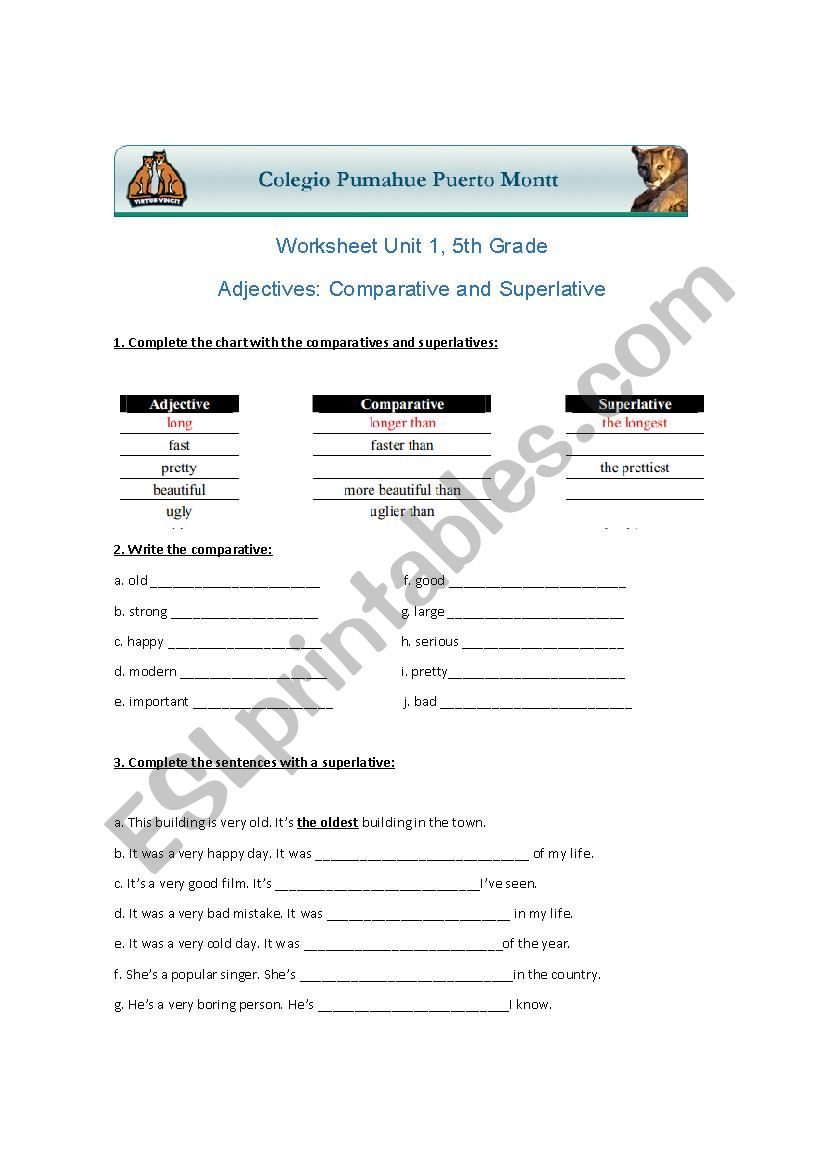 Comparatives and superlatives worksheet