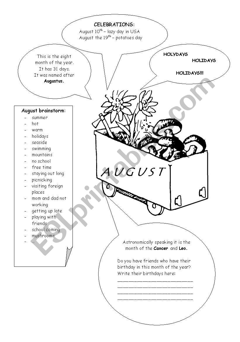 MONTHS - AUGUST worksheet