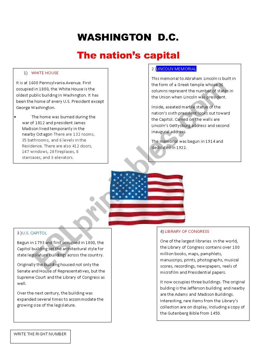 Washington D.C. worksheet