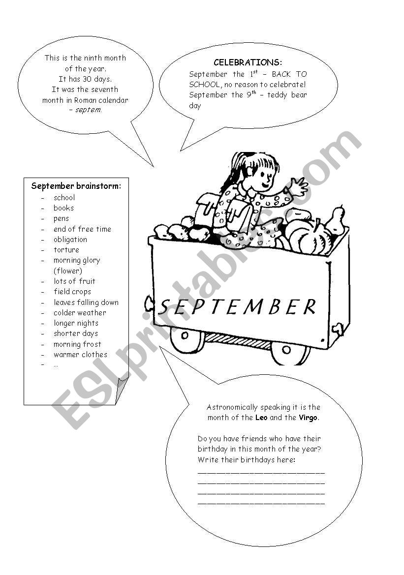 MONTHS - SEPTEMBER worksheet