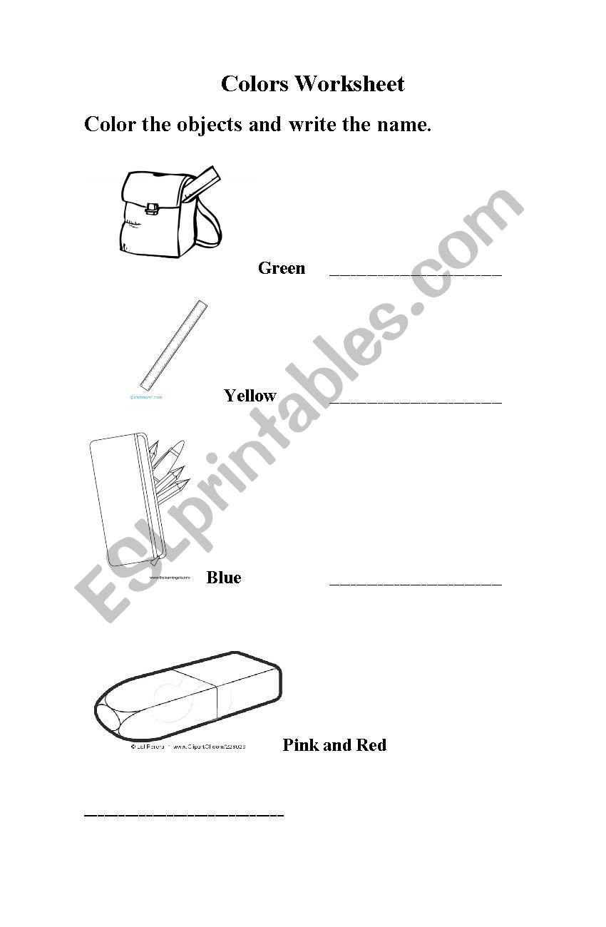 Objects and Colors worksheet