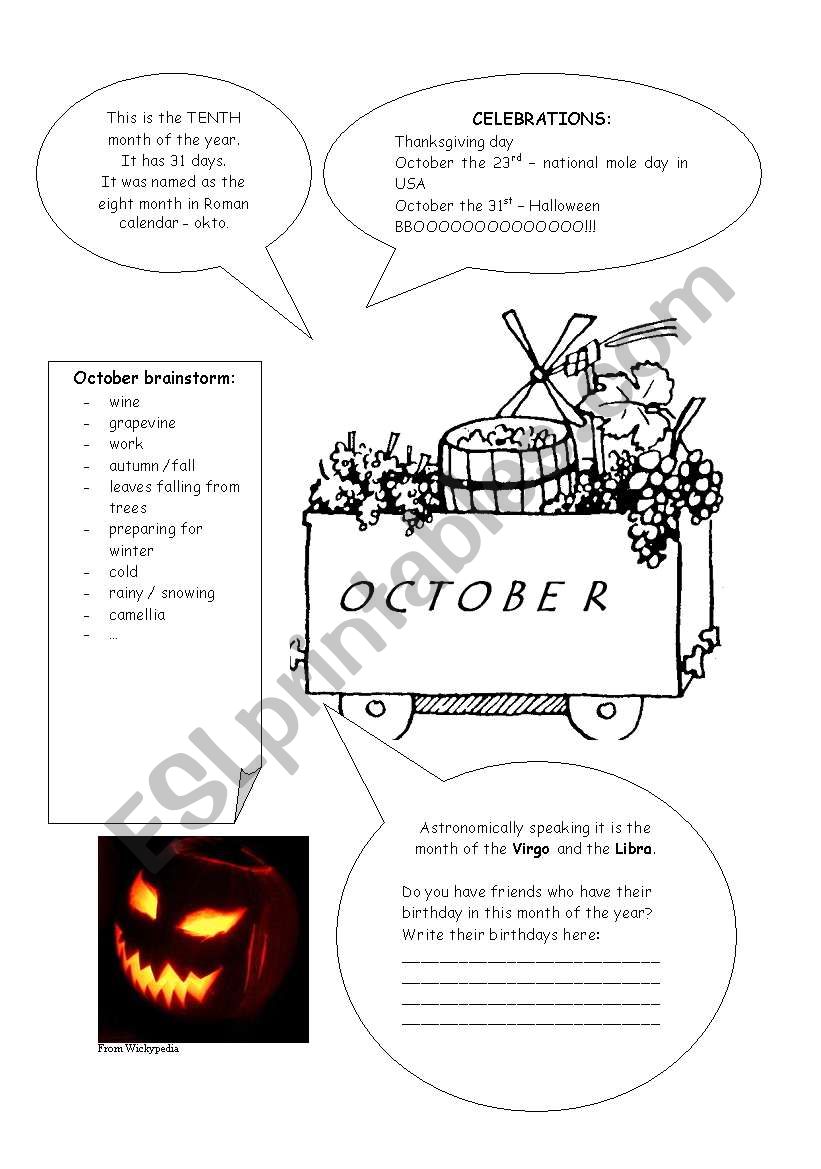 MONTHS - OCTOBER worksheet