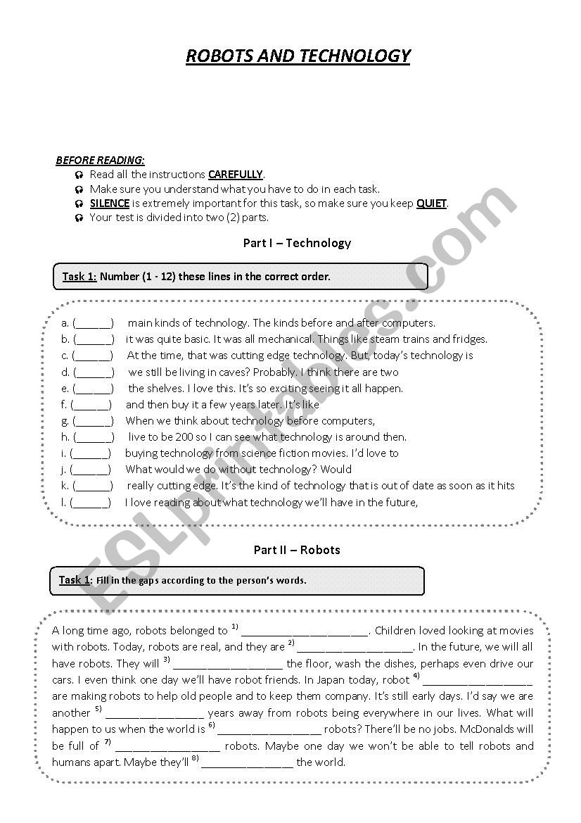 robots worksheet