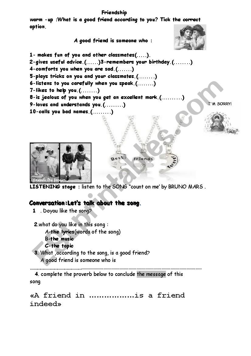 friendship for ever worksheet