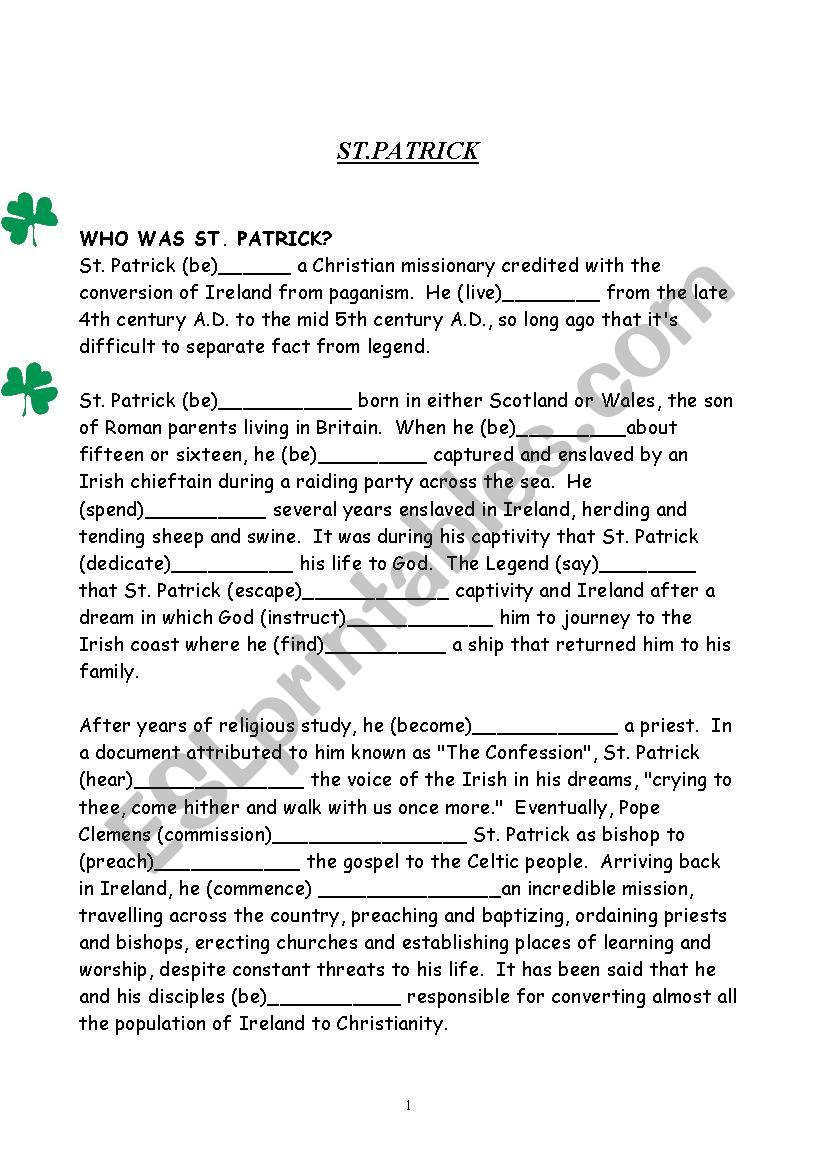 St. Patricks worksheet