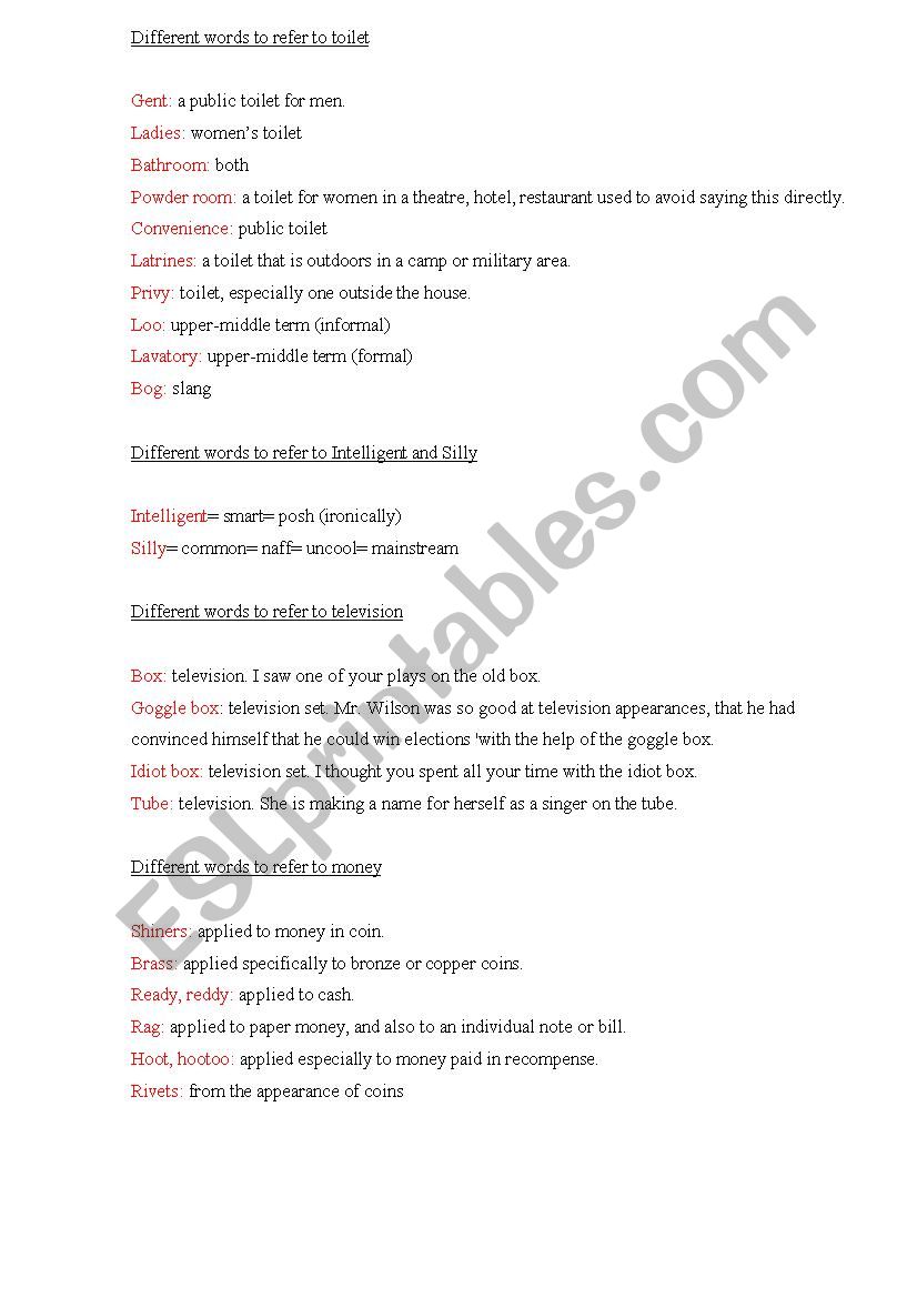 Slang words worksheet