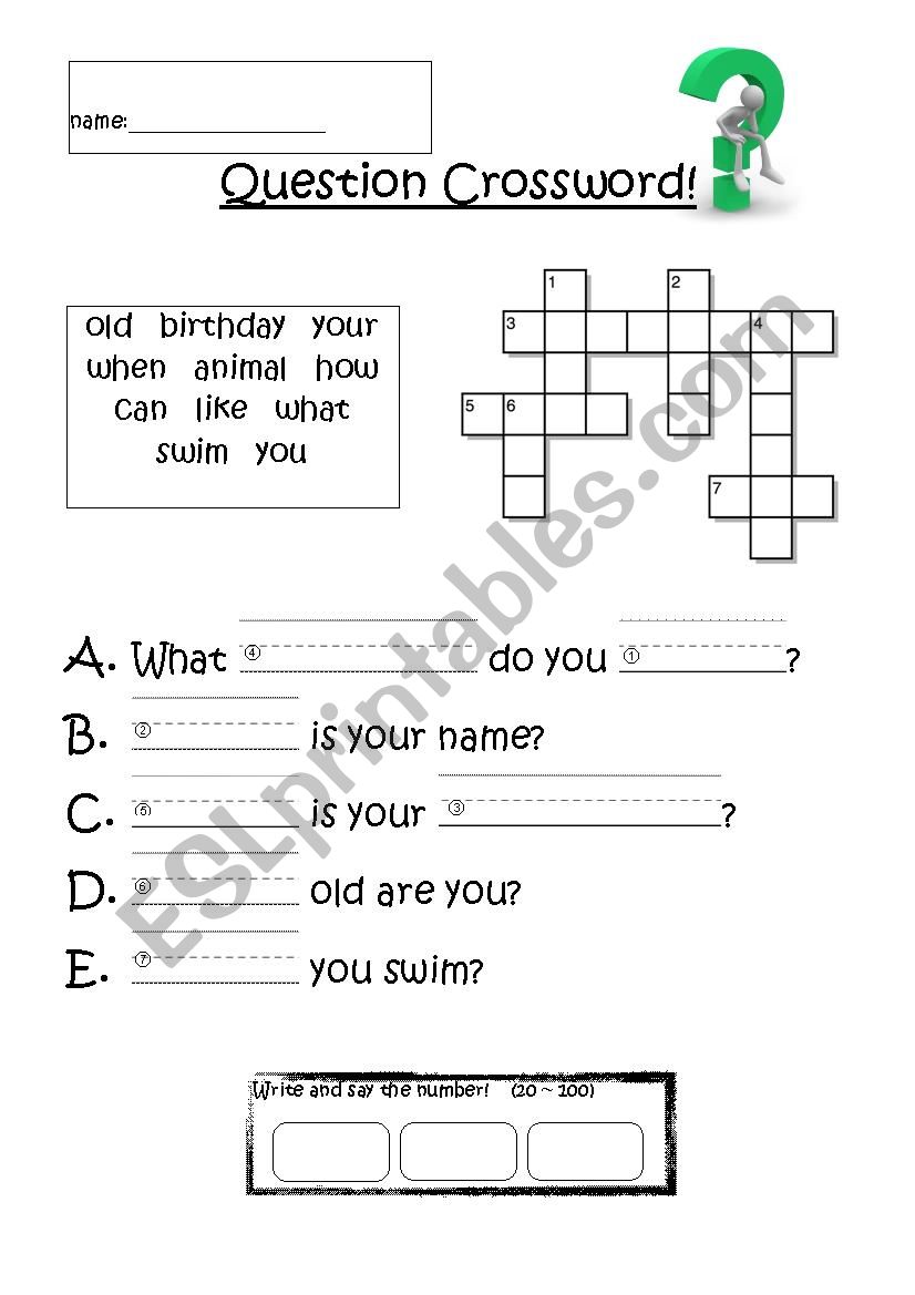 Question Crossword worksheet