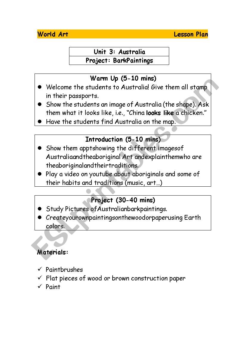 Art Lesson Plan worksheet