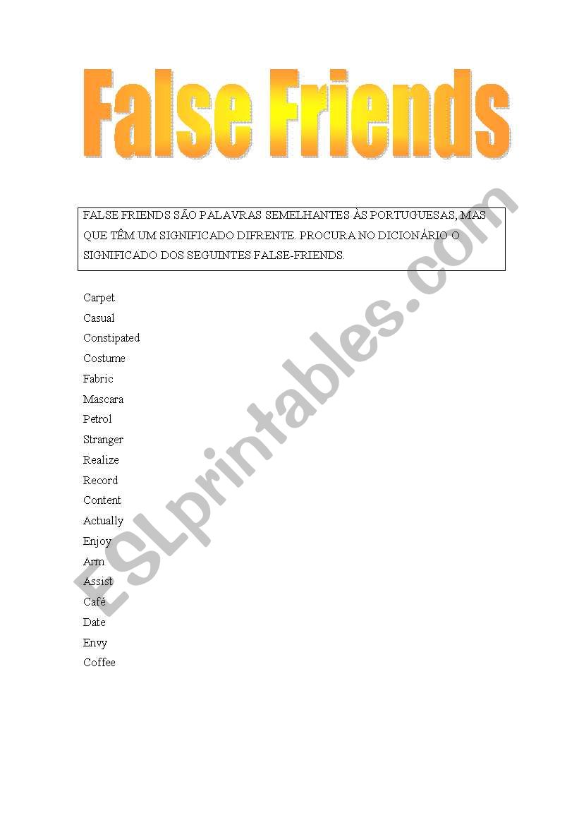 False Friends worksheet