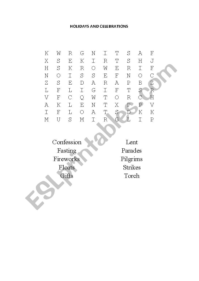 Puzzle about Holidays and Celebrations