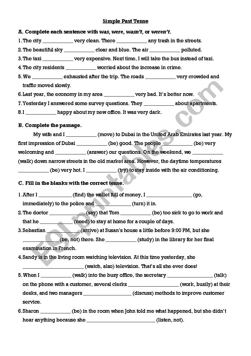 Simple Past Tense worksheet