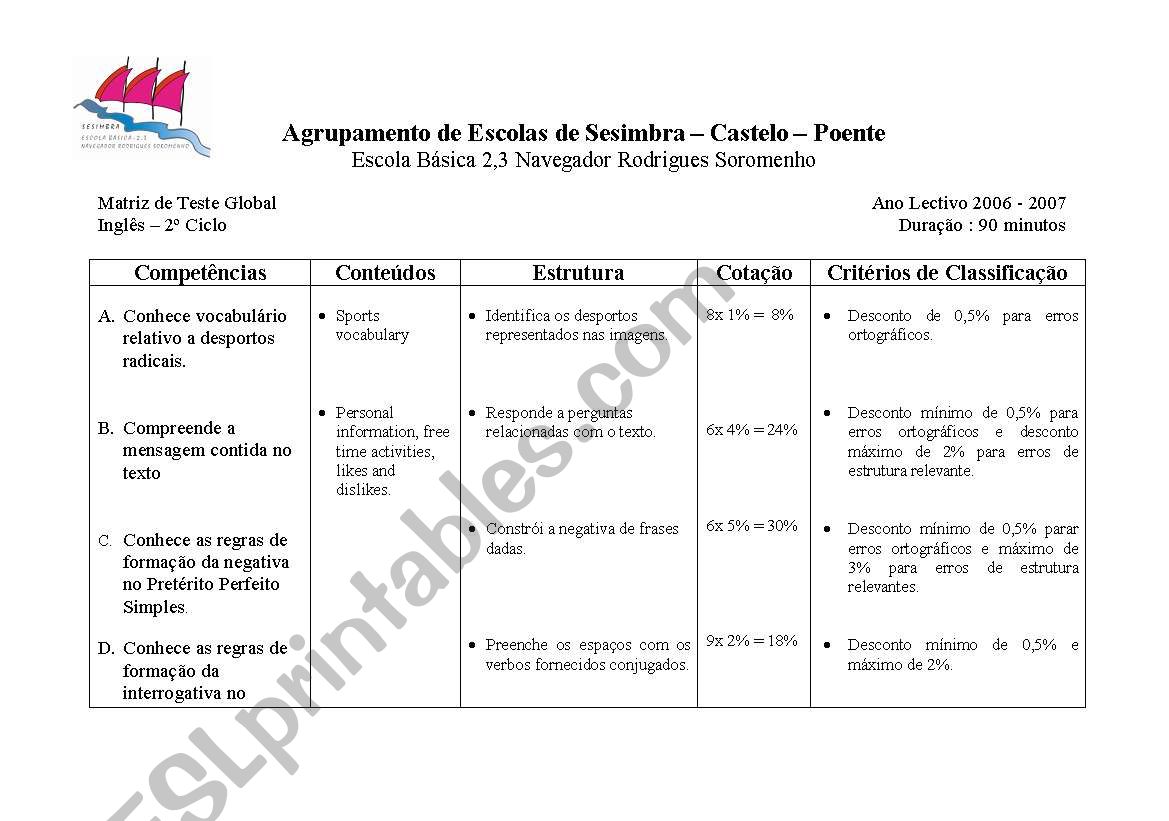 Plan for 7th grade worksheet