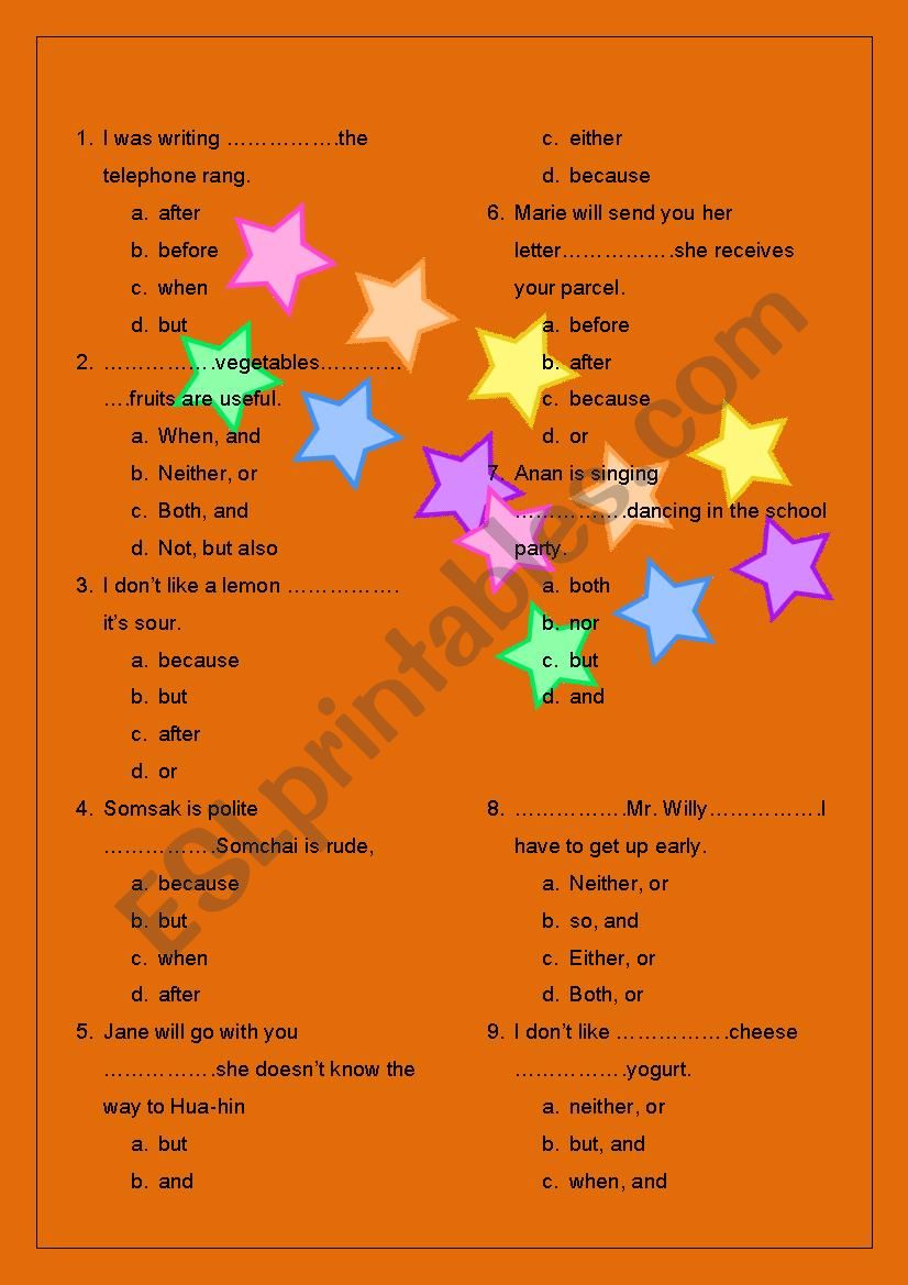 conjunction worksheet